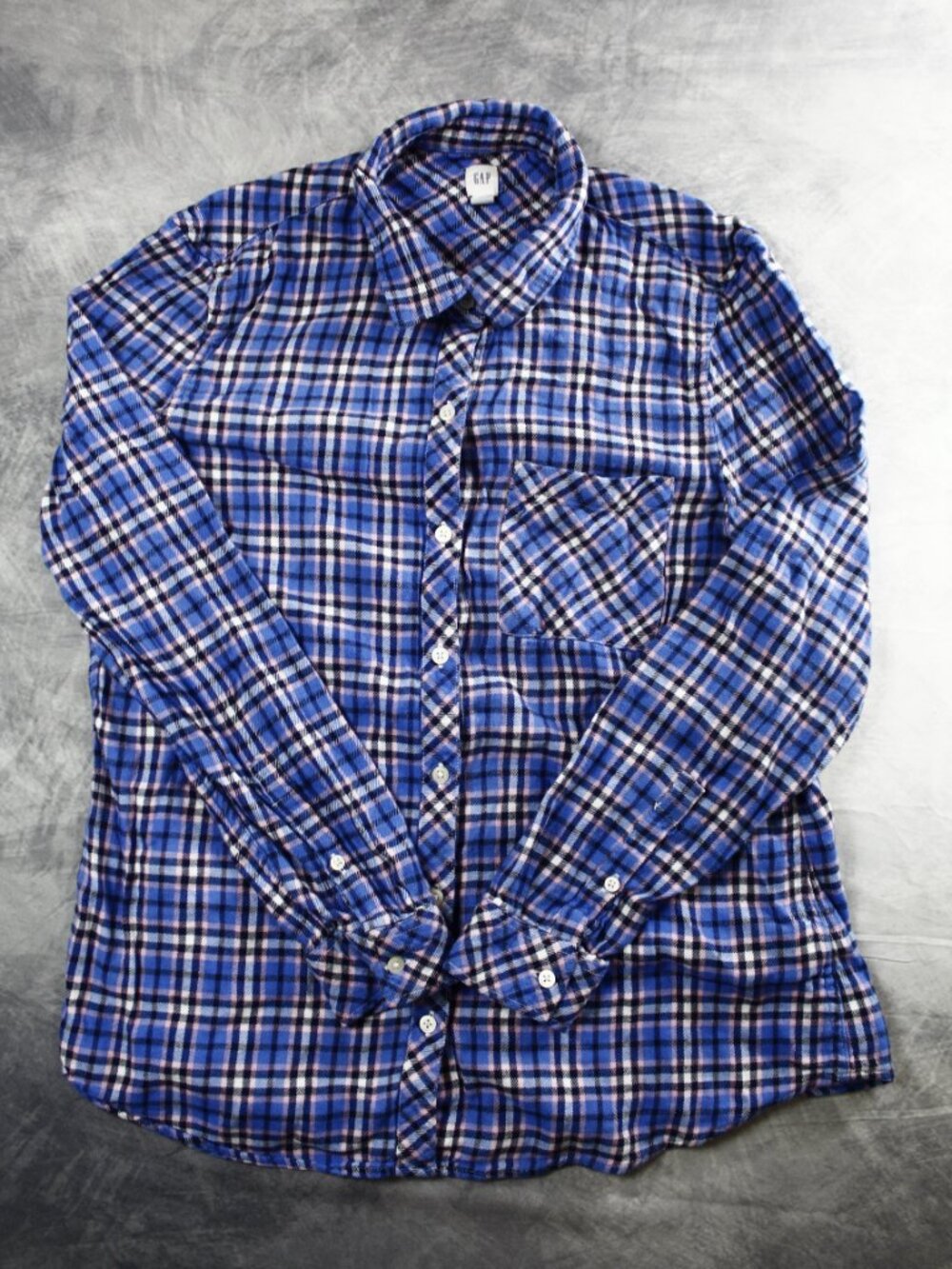 GAP Blue & Pink Plaid Long Sleeve Flannel Button-Down Shirt Size L